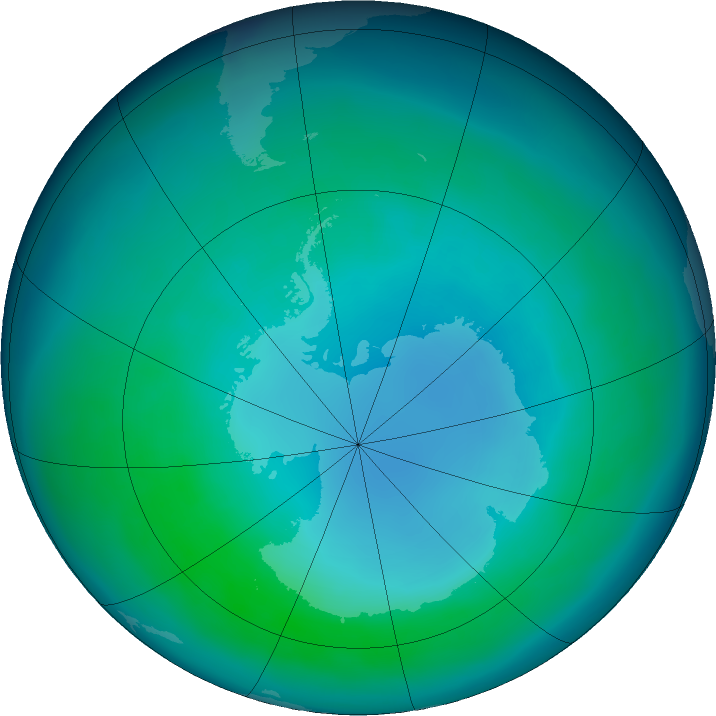 Antarctic ozone map for April 2016